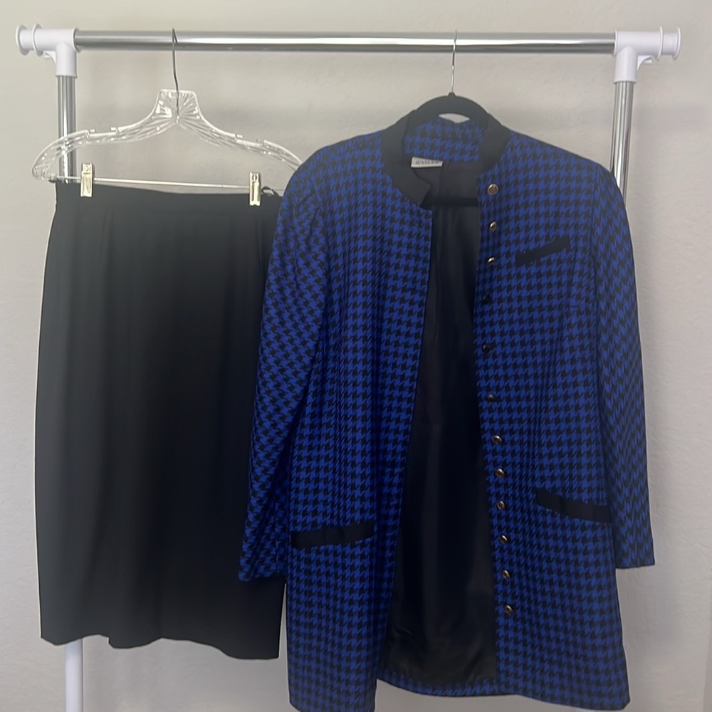 Vintage BASLER Blue Houndstooth Women's Suit w/ Long Jacket